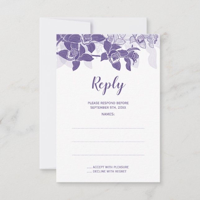 Elégante Orchidées violettes Mariage Cartes de rép (Devant)
