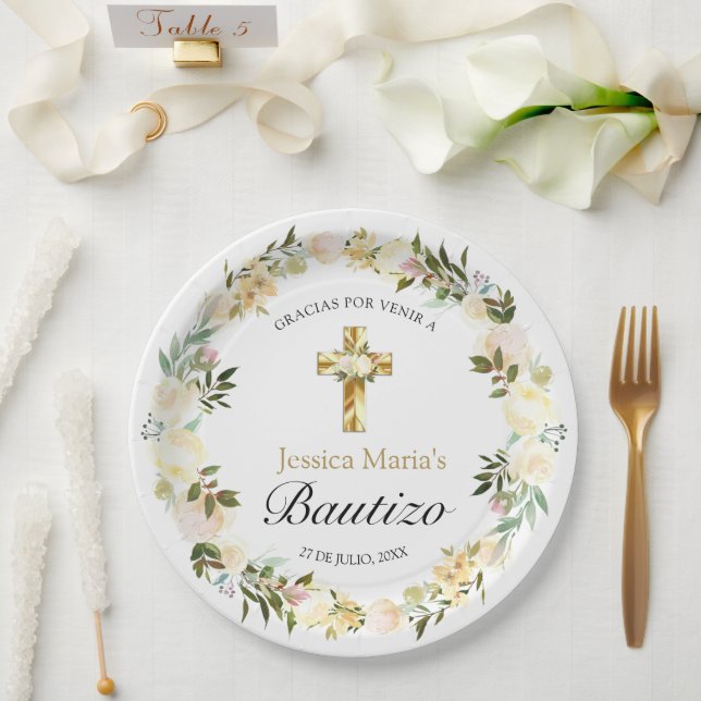 Elegante Pastel Bautizo Amarillo Bebé  Paper Plate (Wedding)