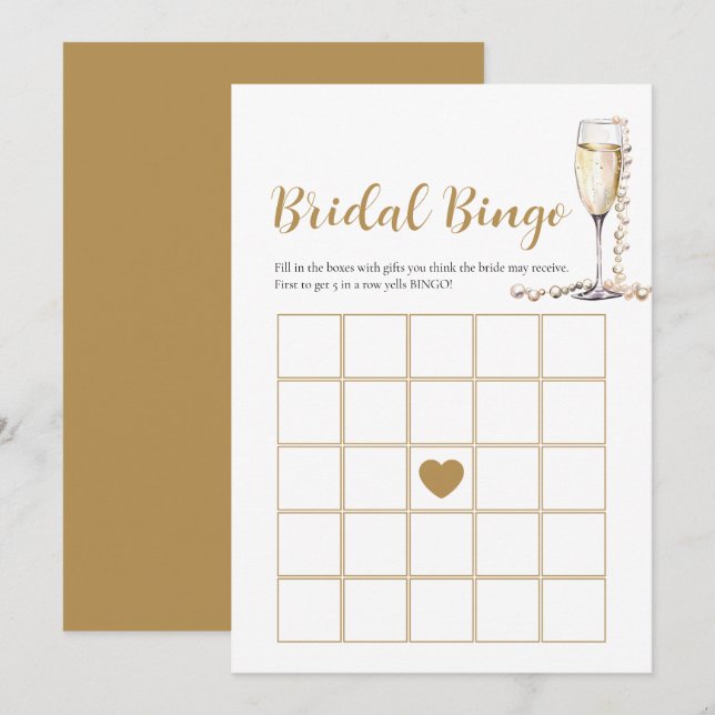 Elégante Pearls & Prosecco Bridal Bingo Carte de j (Devant / Derrière)