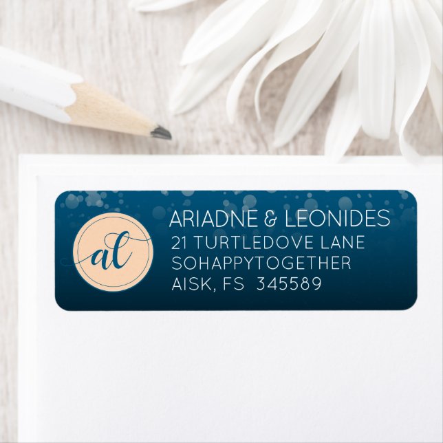 Élégante Pêche Océanique Bleu Mariage Initiales (En situation)