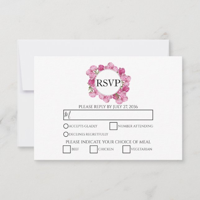 Elégante Peonies Roses Mariage Cartes RSVP (Devant)