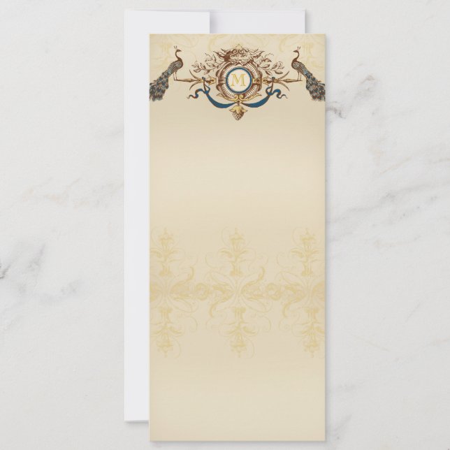 Elegante Pfau-Hochzeits Menü-Karten Invitation (Front)