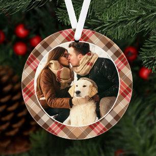 Élégante photo de Noël avec monogramme et tartan é