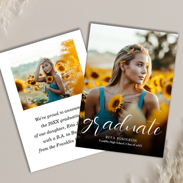 Élégante photo Faire-part d'études secondaires (Modern Elegant 2 Photo High School Graduation Invitation)