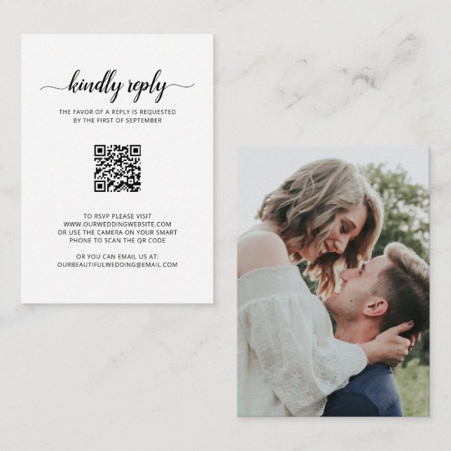Elégante photo QR Code Mariage Mini carte RSVP (Devant / Derrière)