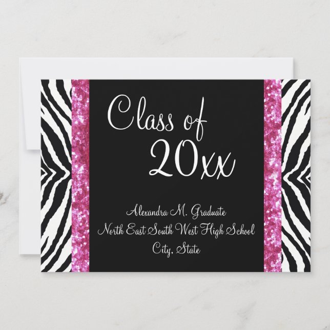 Élégante Pink Zebra Invitation de diplôme (Devant)