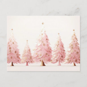 Elegante pinke und goldene Weihnachtsbäume Postcard