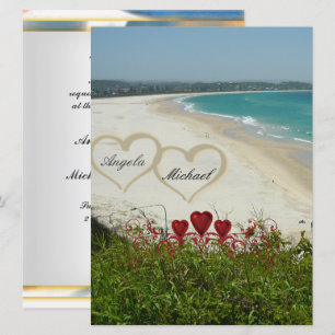 Elégante Plage Mariage Invitation Coeurs rouges
