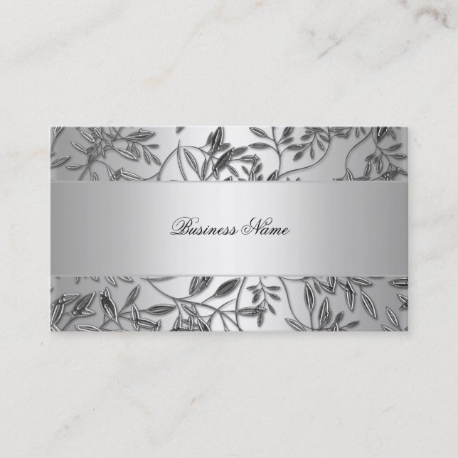 Élégante Plaque Carte de visite Florale Argent (Devant)