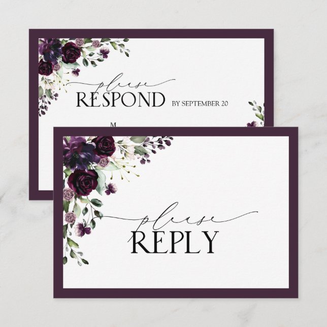 Elégante Plum violet aquarelle florale RSVP (Devant / Derrière)