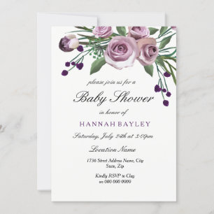 Elégante Plum violet Rose Baby shower Invitation