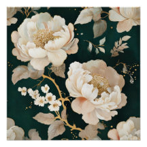 Elégante Poster floral Peony à la crème - Vintage
