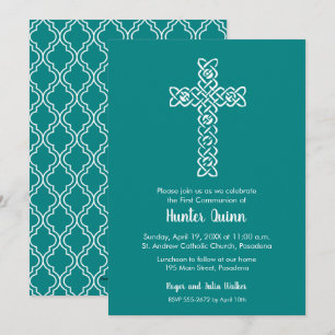 Élégante première communion Invitations Turquoises