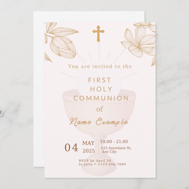 Élégante Première Sainte Communion Invitation (Devant / Derrière)