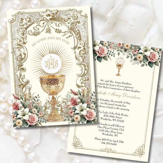 Élégante Première Sainte Communion Invitation flor (Créateur téléchargé)