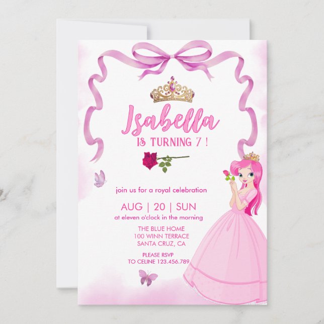 Élégante princesse Fille anniversaire Invitation (Devant)