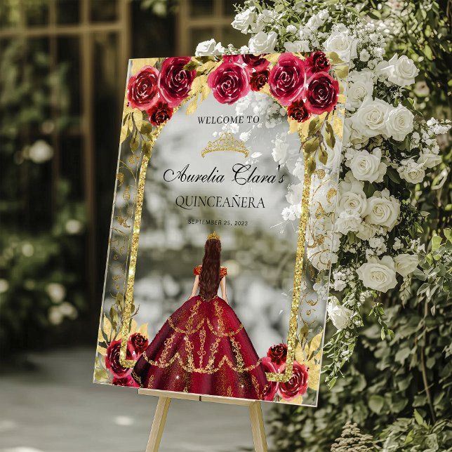Elégante Princesse Rouge Floral Quinceañera Annive (Créateur téléchargé)