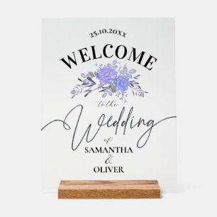 Élégante Purple Floral Acrylique Mariage Affiche d