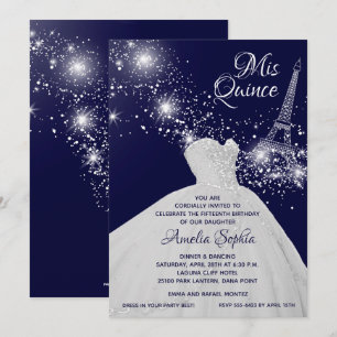 Elégante Quinceañera Gown Tour Eiffel Invitations