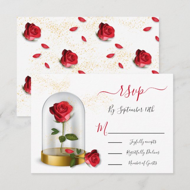 Elégante Quinceañera Red Rose cartes de réponse RS (Devant / Derrière)
