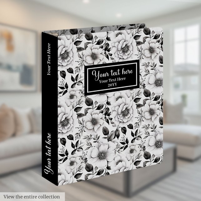 Élégante recette monochrome classeur avec fleurs (Elegant monochrome recipe binder with flowers)