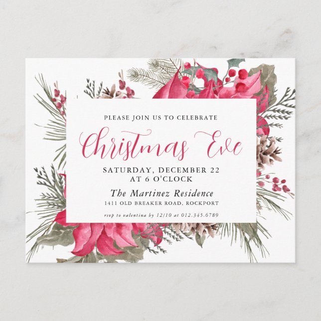 Elégante Red Poinsettia Christmas Eve Invitation (Devant)