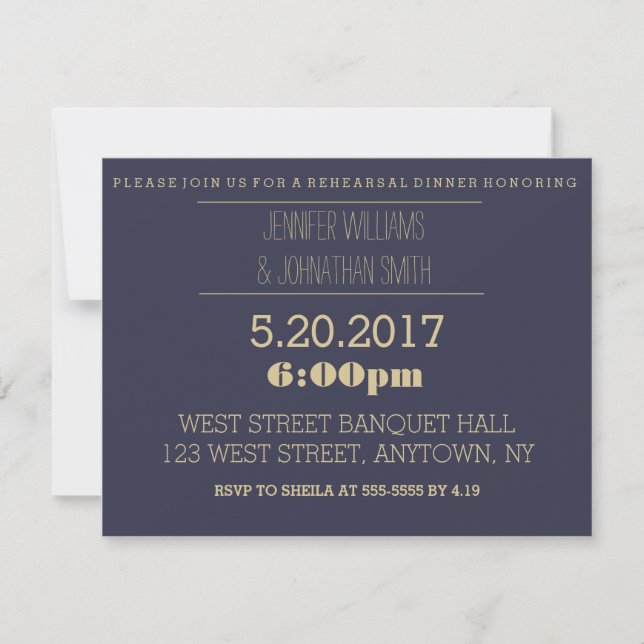 Élégante répétition de la marine d'or invitations  (Devant)