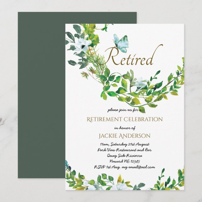 Élégante RETRAITE Invitations Verdure botanique (Devant / Derrière)