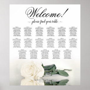 Élégante Rose blanche 17 Table Mariage Tableau de