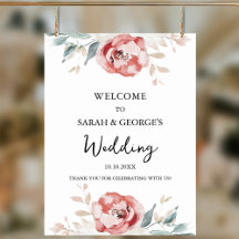 Elégante Rose d'aquarelle Affiche de bienvenue Mar