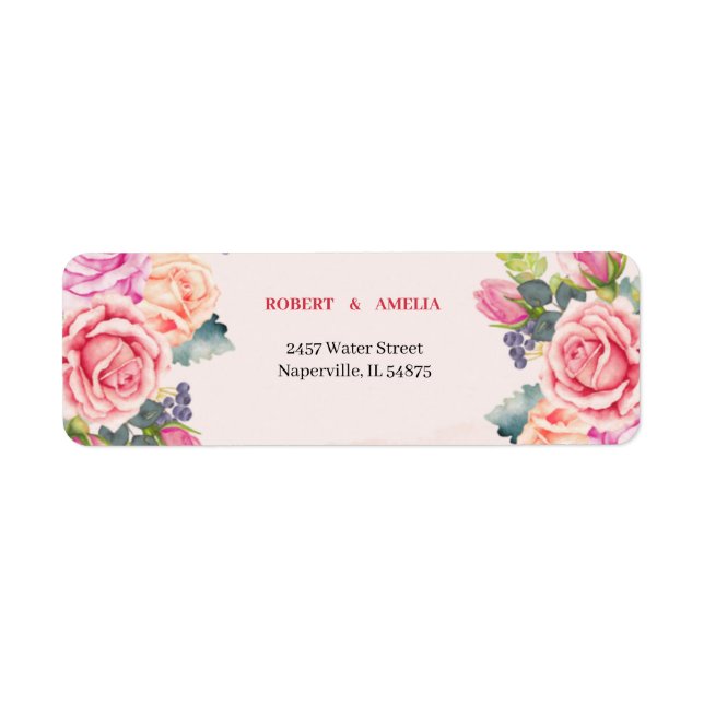 Élégante Rose Flower Custom Return Adresse (Devant)