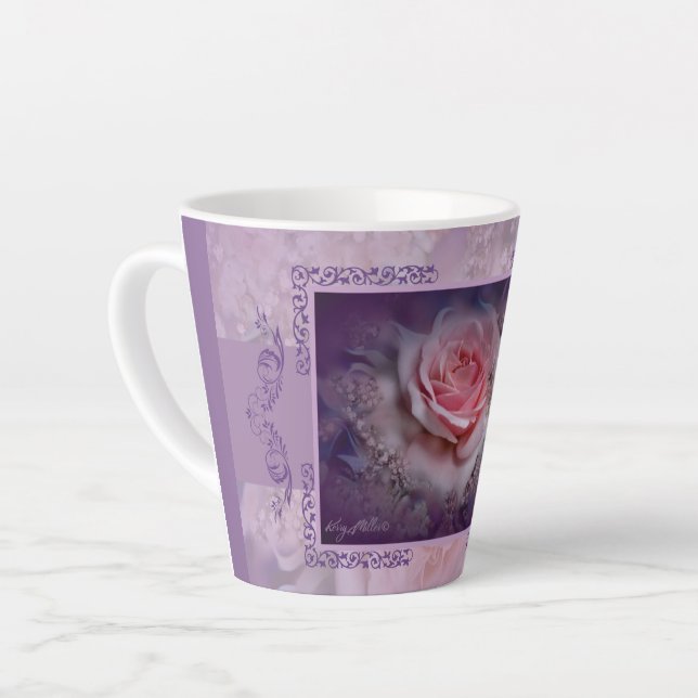 Élégante Rose Rose Et Dentelle Latte Mug (Angle gauche)
