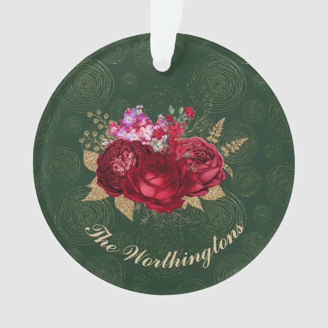 Élégante Rose rouge sur le velours vert Noël (devant)