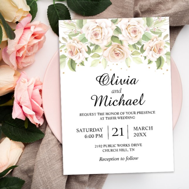 Elégante Roses Blanches Faire-part de mariage mini (Créateur téléchargé)