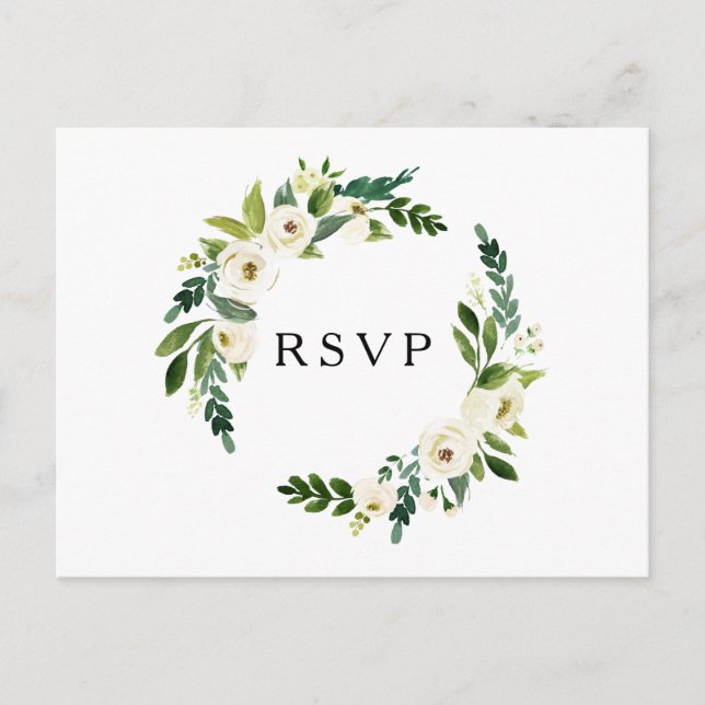 Elégante Roses Blanches Verdure Mariage RSVP Carte (Devant)