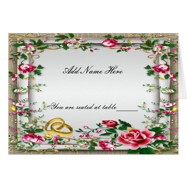 Élégante Roses Rouges Rustiques Pliées Table Carte (Devant Horizontal)