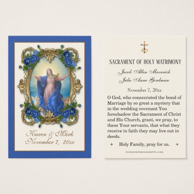 Elégante Royal Blue Vierge Marie Mariage Cartes sa (Devant & derrière)