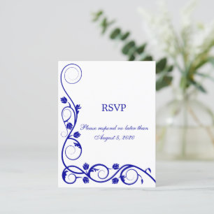 Elégante Royal Blue White Swirls RSVP / Carte de r