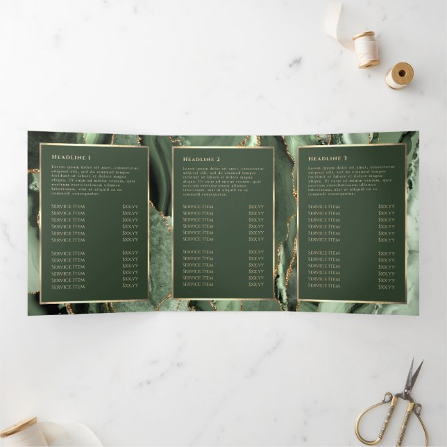 Elégante Sage Green Or Agate Tripli Brochure (Intérieur)