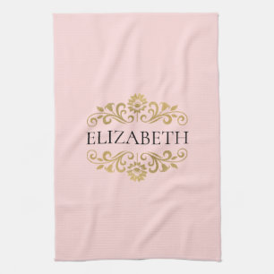 Élégante serviette de cuisine en or rose-bleu Mono