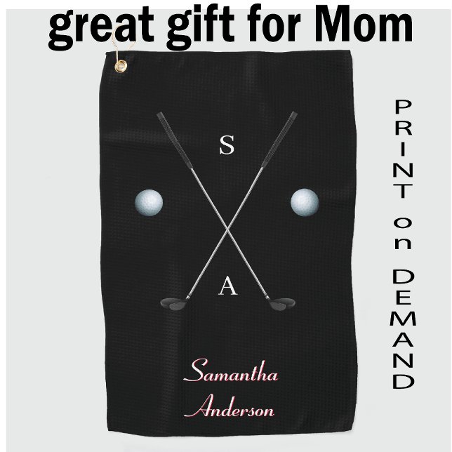 Élégante serviette de golf noire ⛳ Clubs élégants  (Créateur téléchargé)