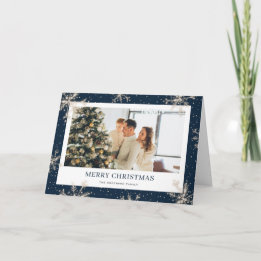 Elégante Snowflake Blue Photo Joyeuse carte de Noë