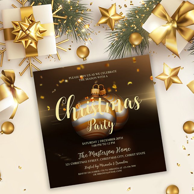 Elégante Soirée de Noël d'or foncé Invitation (Créateur téléchargé)