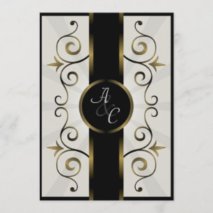 Élégante spirale noire Faire-part de mariage Gold