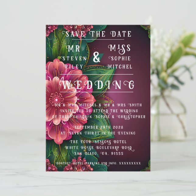 Elégante suite de Faire-part de mariage florales (Debout devant)