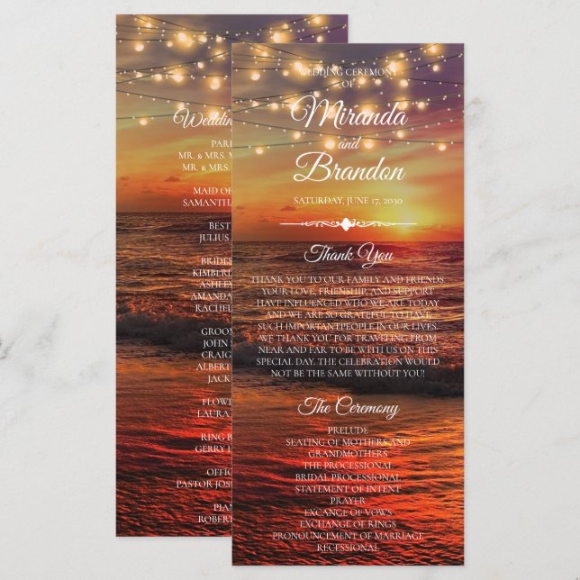 Elégante Sunset Beach - Carte du programme de mari (Devant / Derrière)