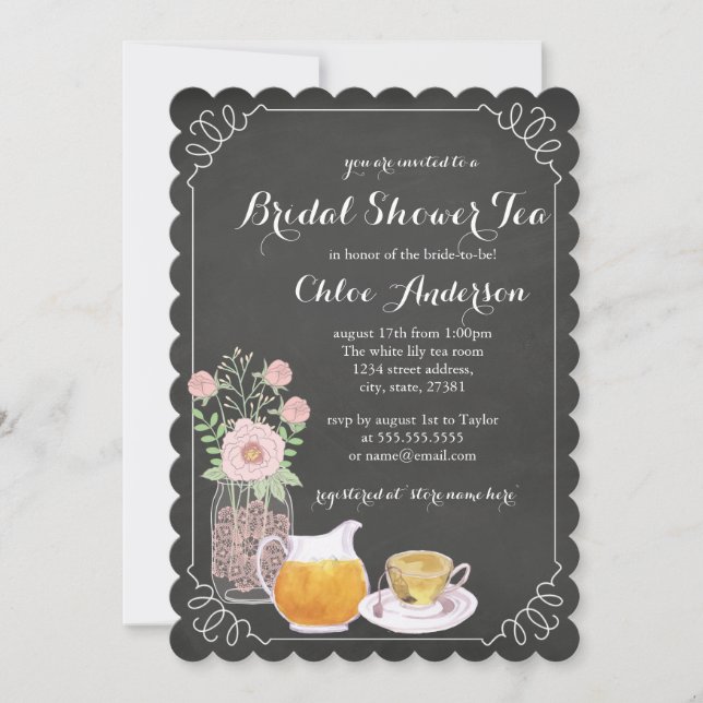 Elégante Tacup Chalkboard Bridal Shower Invitation (Devant)