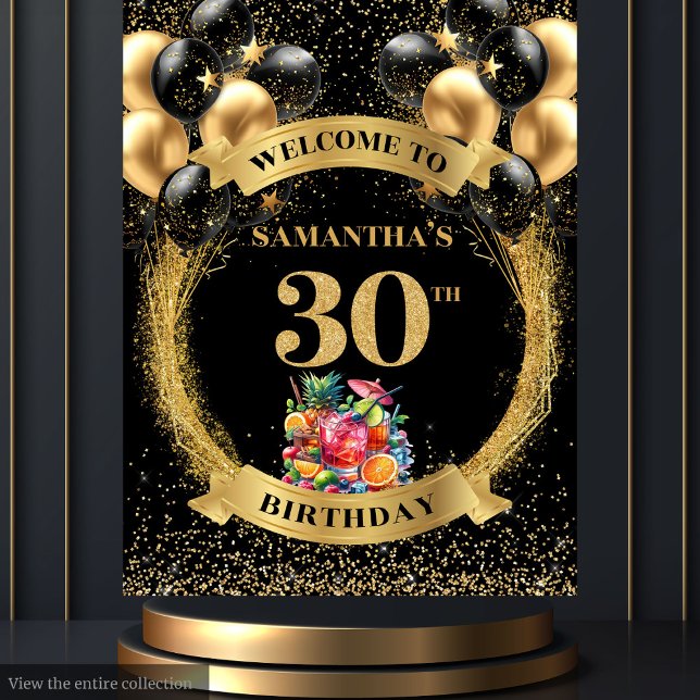 Élégante Tapisserie de Whiskey Black Gold 30th Bir (Stylish 30th Birthday Black Gold Whiskey Tapestry)