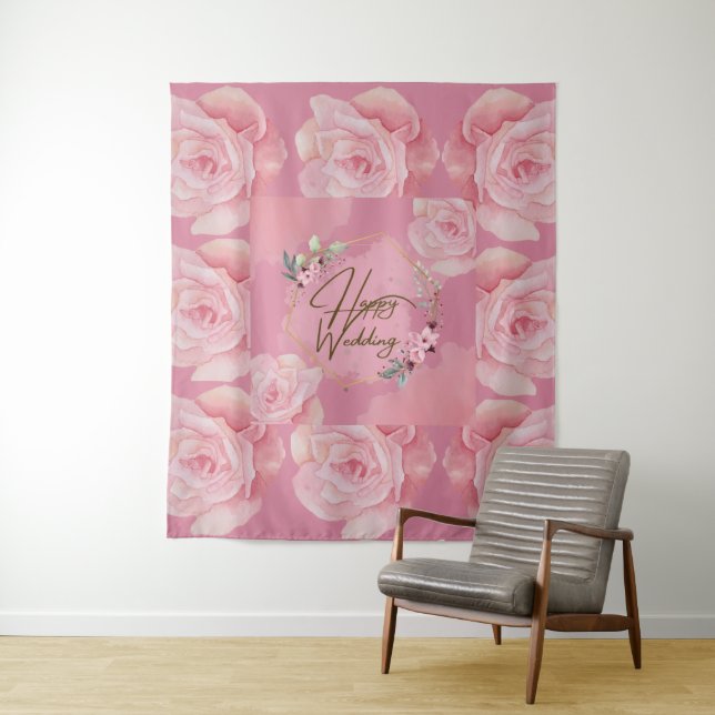 Elégante Tapisserie "Happy Mariage" Florale - Gran (En situation)