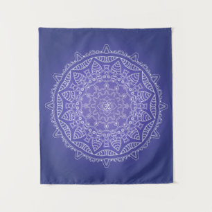 Élégante Tapisserie Mandala Om Bleu
